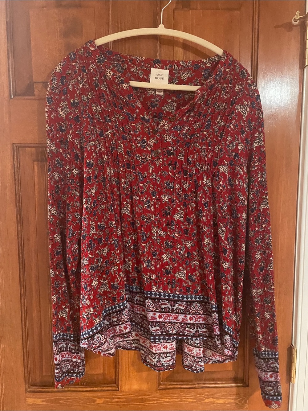 Knox Rose Red Floral Long-Sleeve Boho Blouse
